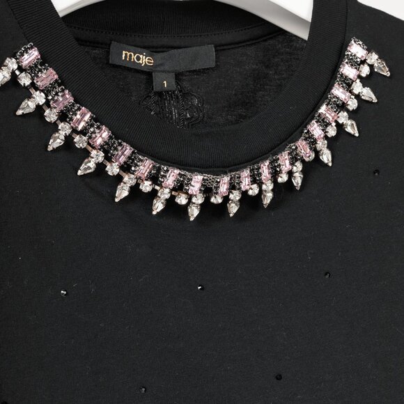 Maje Noir Jersey T-shirt with Diamanté - Picture 6 of 13